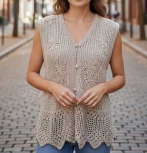 Cream Vintage Vest Crochet Vintage